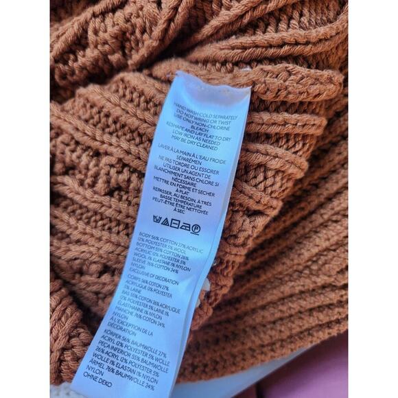 Anthropologie Maeve Turtleneck Balloon-Sleeve Bow Sweater Sz MP Petite Brown - Picture 12 of 15